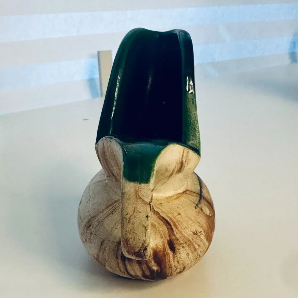 Vintage Rocky Mountain ROMCO Art Pottery Brown Swirl Pitcher Vase Green Interior